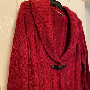 New One A Chunky Cable-Knit Wine Cardigan